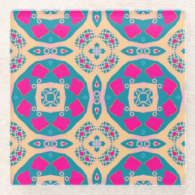 Traditional, Peruvian patchwork, tile pattern Glass Coaster (Front)