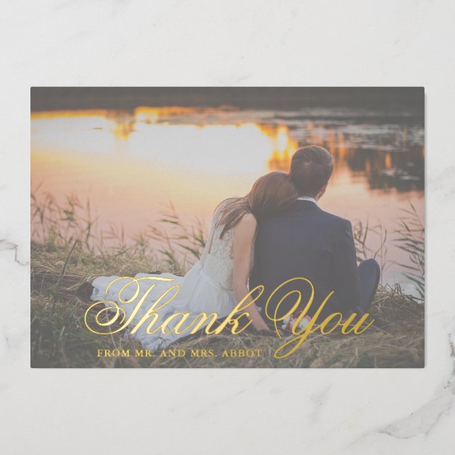 Traditional Photo Wedding Foil Thank You Card (Front)