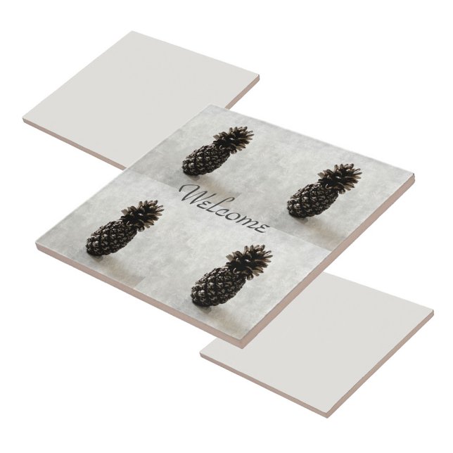 Traditional Pineapples Welcome Grey Tile (Creator Uploaded)