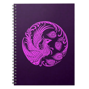 Traditional Pink and Purple Phoenix Circle Spiral Notebook