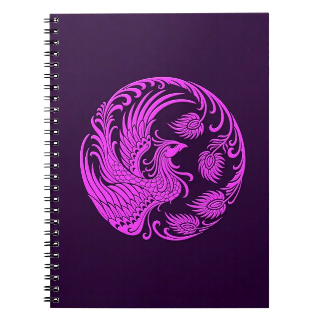 Traditional Pink and Purple Phoenix Circle Spiral Notebook (Front)