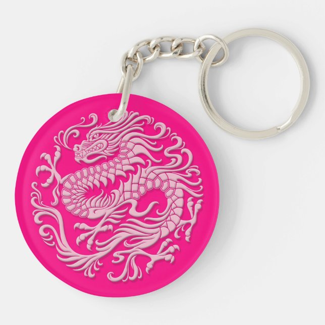 Traditional Pink Chinese Dragon Circle Key Ring (Back)