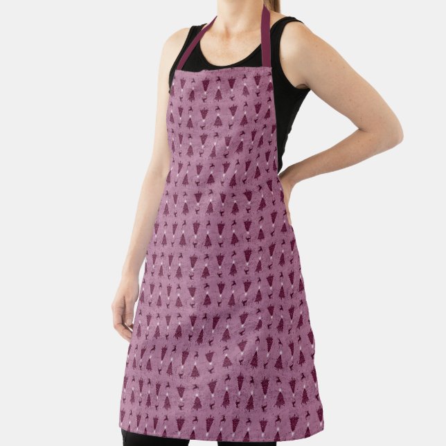 Traditional Pink Christmas Trees & Reindeer Apron (Insitu)