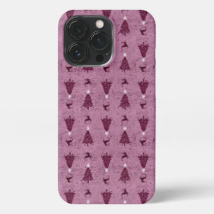 Traditional Pink Christmas Trees & Reindeer iPhone 13 Pro Case