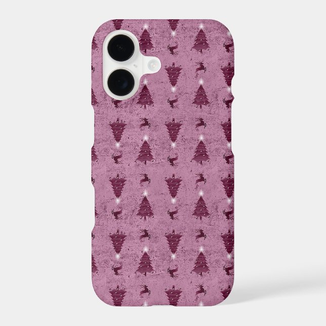 Traditional Pink Christmas Trees & Reindeer iPhone Case (Back)