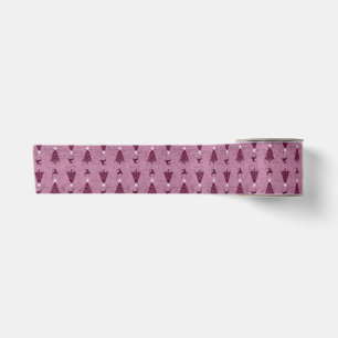 Traditional Pink Christmas Trees & Reindeer Satin Ribbon