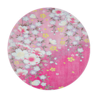 Traditional Pink White Japanese Floral Sakura Cutting Board