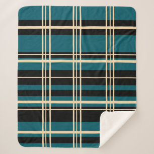 Traditional Plaid Black, Butter Cream, Dark Teal Sherpa Blanket