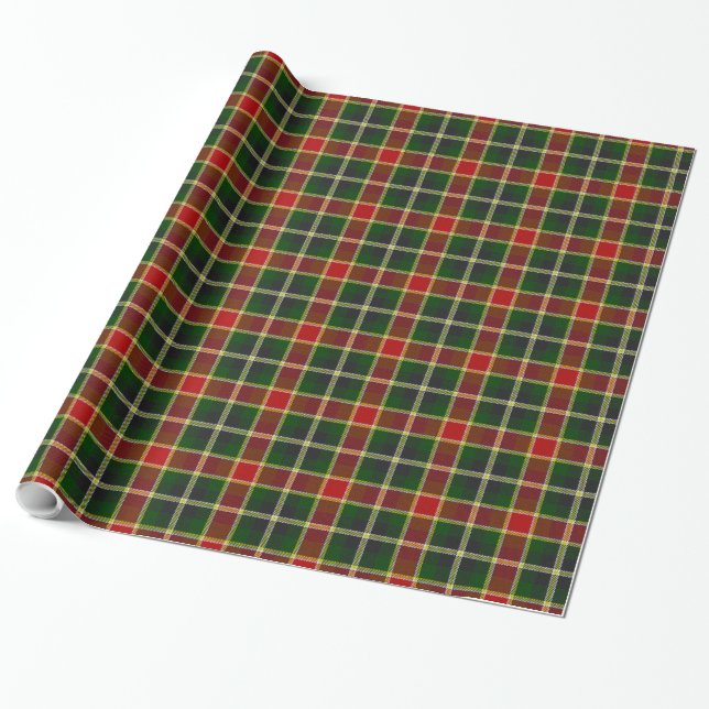 Traditional Plaid Christmas Gift Wrapping Paper (Unrolled)