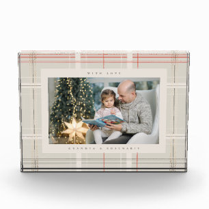 Traditional Plaid Cosy Beige Cabin Christmas Gift Photo Block