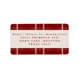 Traditional Plaid Cosy Cabin Burgundy Address Label