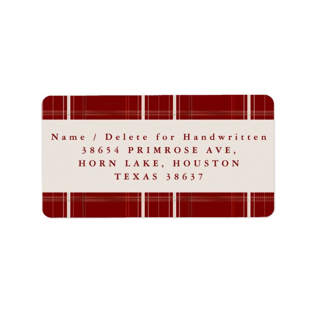 Traditional Plaid Cosy Cabin Burgundy Address Label (Front)