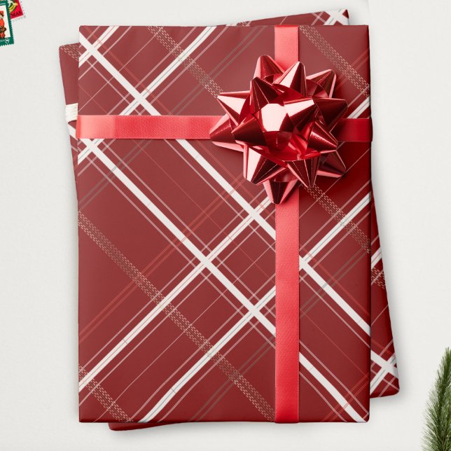 Traditional Plaid Cosy Cabin Christmas Gold Red Wrapping Paper (Creator Uploaded)