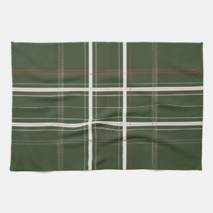Traditional Plaid Cosy Cabin Olive Green Christmas Tea Towel
