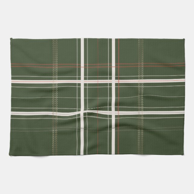 Traditional Plaid Cosy Cabin Olive Green Christmas Tea Towel (Horizontal)