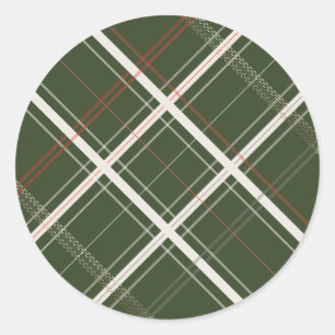 Traditional Plaid Cosy Log Cabin Green Christmas Classic Round Sticker
