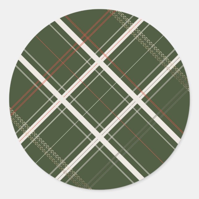 Traditional Plaid Cosy Log Cabin Green Christmas Classic Round Sticker (Front)