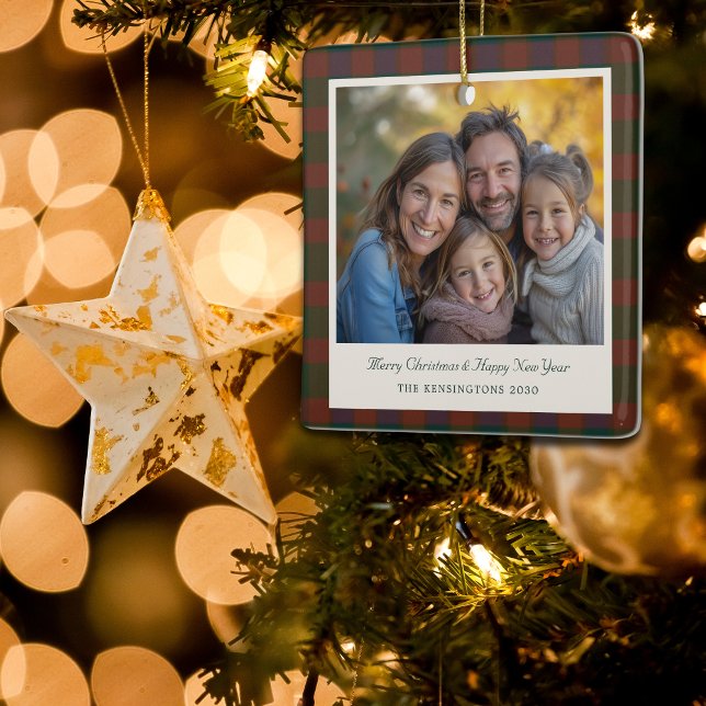 Traditional Plaid/Tartan Holiday Ceramic Ornament (Traditional plaid/tartan ceramic Christmas ornament.)