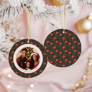 Traditional Poinsettia 1 Family Photo Christmas Ceramic Tree Decoration