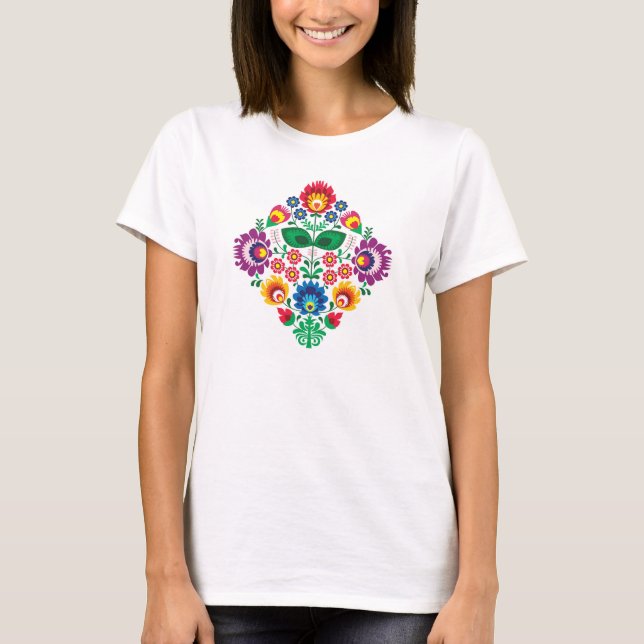 Traditional Polish floral folk embroidery pattern T-Shirt (Front)