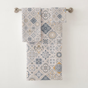 Traditional Portuguese and Spanish Boho Tiles Bath Towel Set