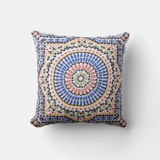 Traditional Portuguese Azulejo Tile Pattern Outdoor Cushion (Front)