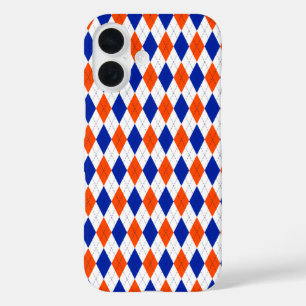 Traditional Preppy Argyle in Orange and Blue iPhone 16 Case