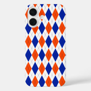 Traditional Preppy Argyle in Orange and Blue iPhone 16 Case