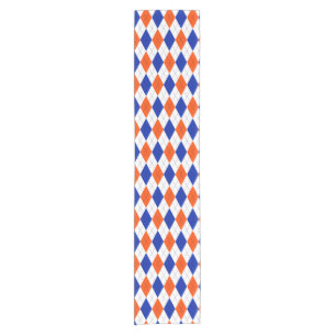 Traditional Preppy Argyle in Orange and Blue Short Table Runner