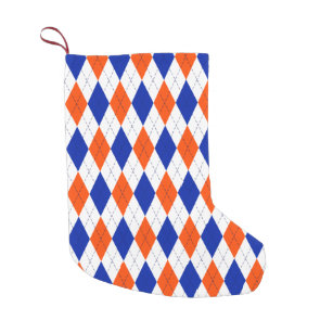 Traditional Preppy Argyle in Orange and Blue Small Christmas Stocking