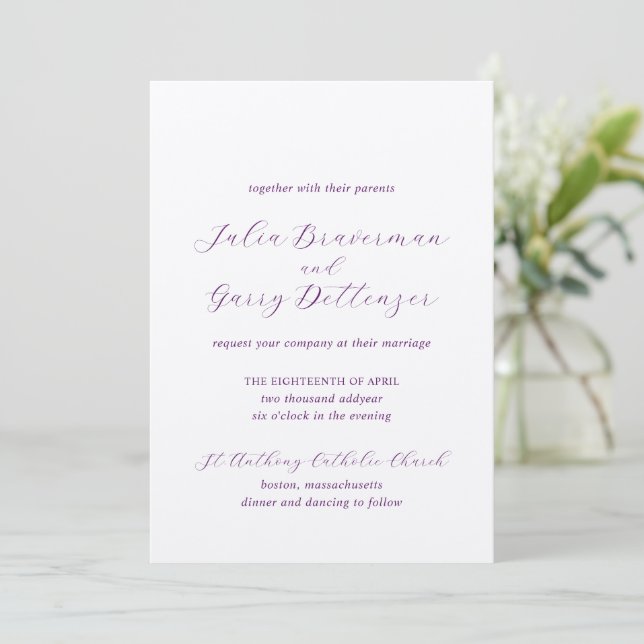 Traditional Purple Elegant Wedding Invitation (Standing Front)