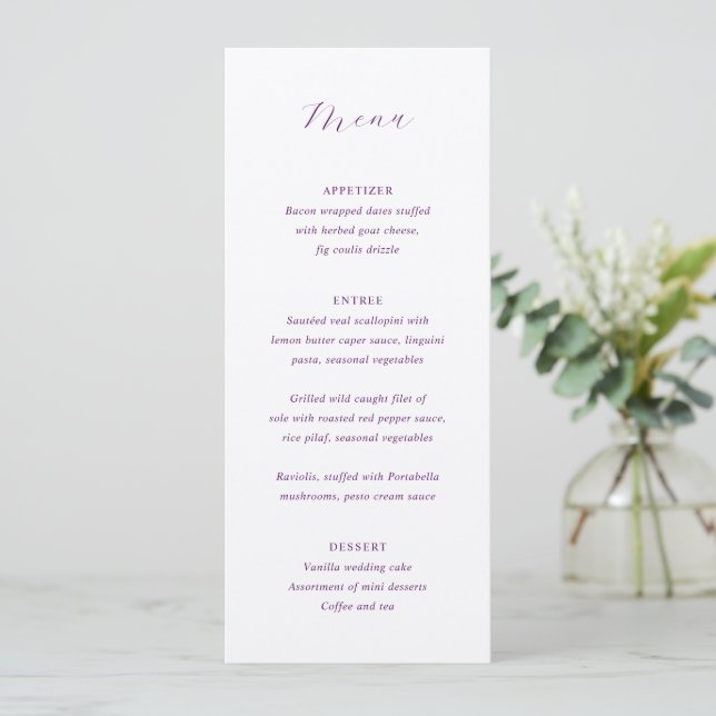 Traditional Purple Elegant Wedding Menu (Standing Front)