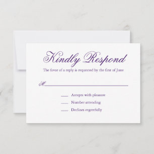 Traditional Purple Formal Elegant Wedding RSVP Card
