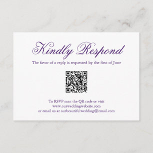 Traditional Purple Formal QR Code Elegant Wedding RSVP Card