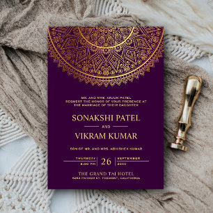 Traditional Purple Gold Mandala Indian Wedding Invitation