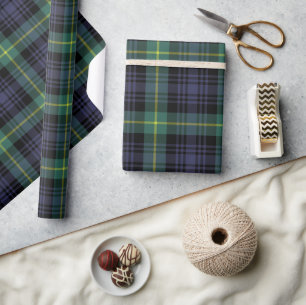Traditional Purple Green Black Plaid Wrapping Paper