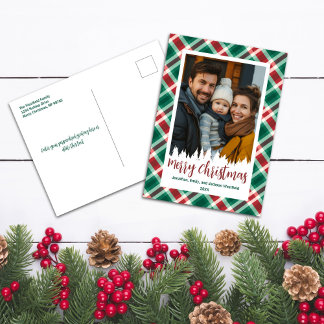 Traditional Red and Green Plaid Photo Christmas  Holiday Card