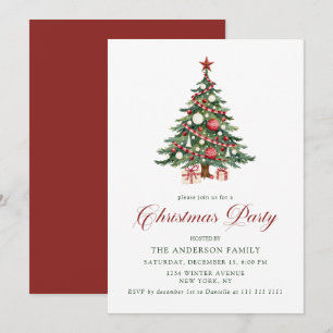Traditional Red and Green Tree Christmas Party Invitation