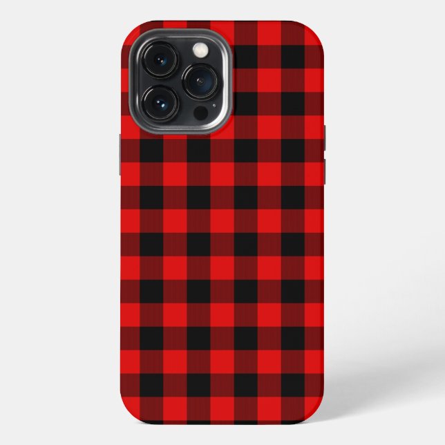 Traditional Red Black Buffalo Check Plaid Pattern iPhone Case (Back)