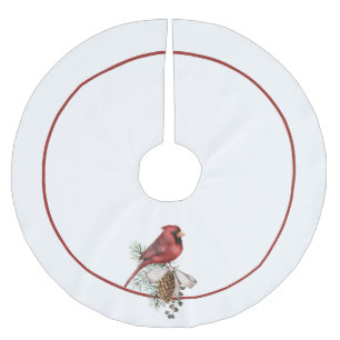 Traditional Red Cardinal, Merry Christmas  Brushed Polyester Tree Skirt