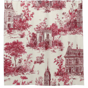 Traditional Red Countryside Toile Pattern Shower Curtain