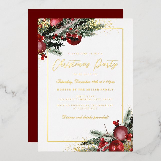 Traditional Red Foliage Frame Christmas Party (Front/Back)