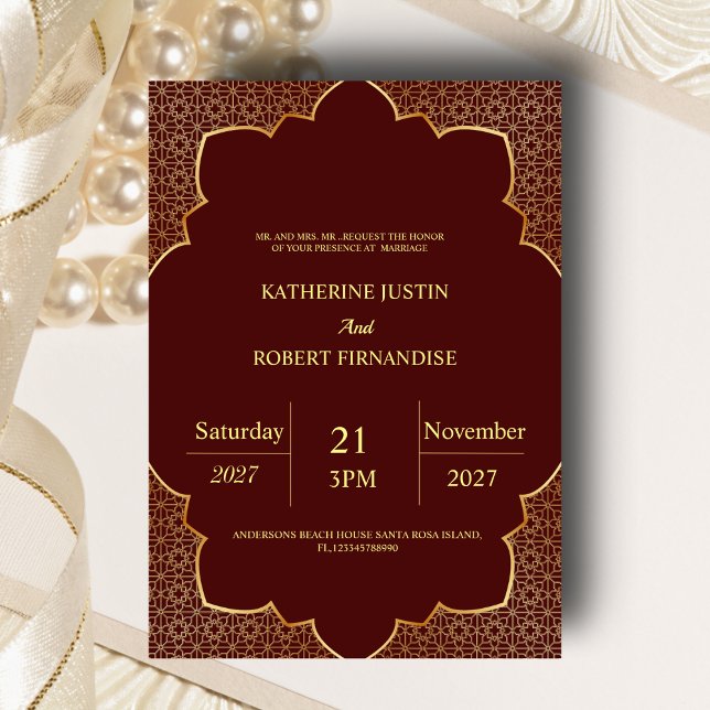 Traditional RED GOLD Bronze Mandala Indian Wedding Invitation (Creator Uploaded)