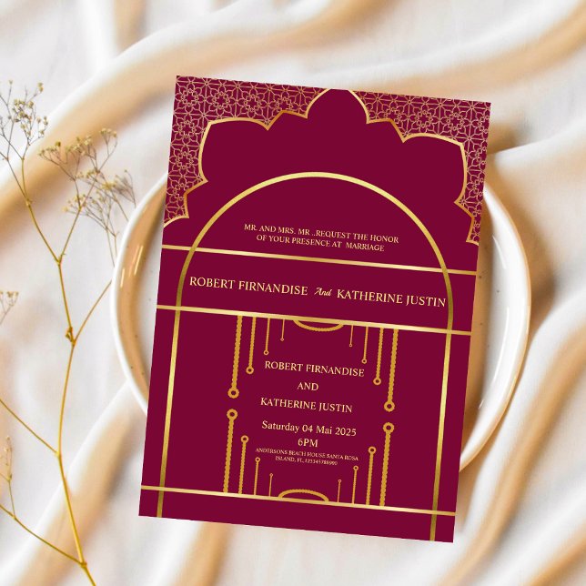 Traditional RED GOLD Bronze Mandala Indian Wedding Invitation (Creator Uploaded)