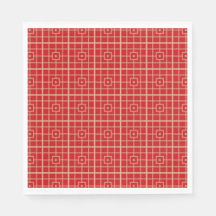 Traditional Red & Gold Chinese Geometric Pattern Napkin