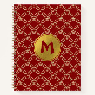 Traditional Red & Gold Chinese Pattern Monogram Notebook