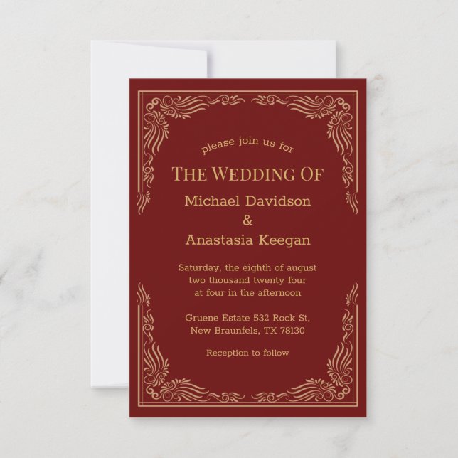  traditional red gold geometric Indian wedding  Invitation (Front)