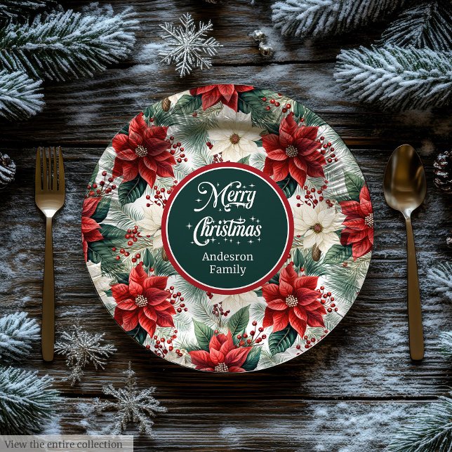 Traditional Red Green Christmas Floral Paper Plate (Traditional Red Green Christmas Floral Paper Plates )