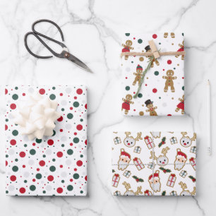 Traditional Red Green Christmas Gingerbread Santa  Wrapping Paper Sheet