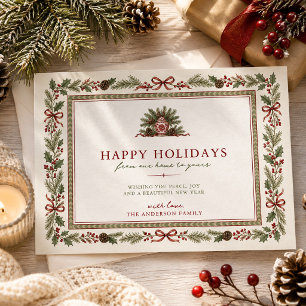 Traditional Red Green Grandmillennial Family Holiday Card